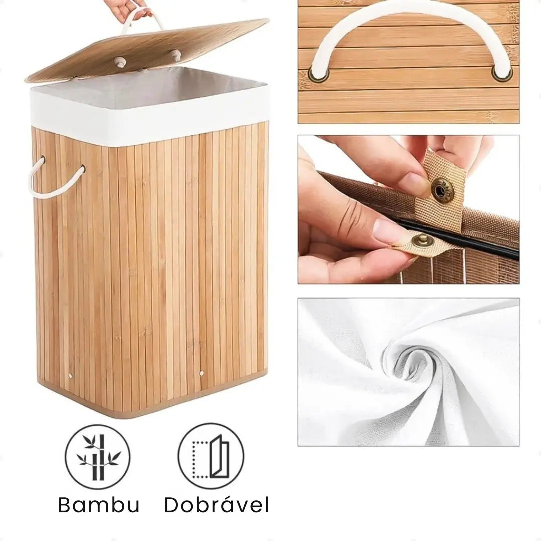 Cesto de Roupa Bambu c/ Tampa Retangular