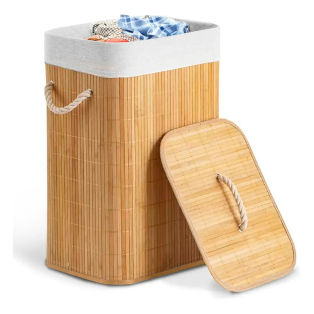 Cesto de Roupa Bambu c/ Tampa Retangular
