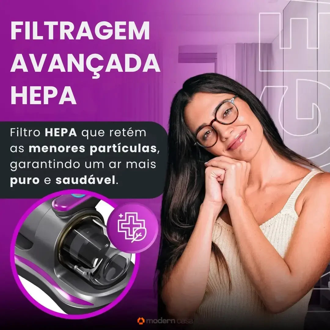 Aspirador Portátil Anti-Ácaro Esterilização UV Sem Fio