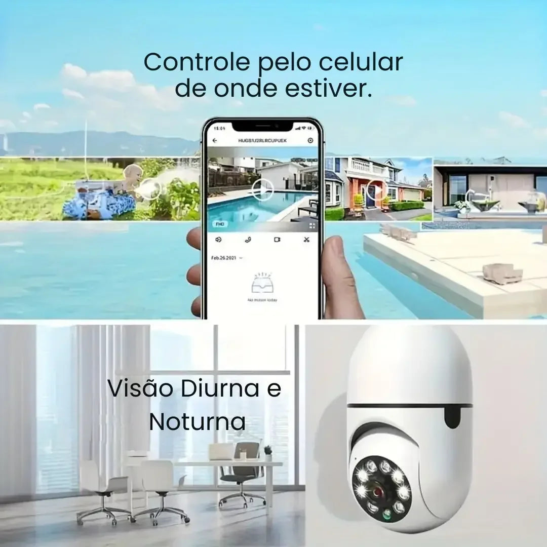 Câmera Segurança Lâmpada Wifi 360° Full HD