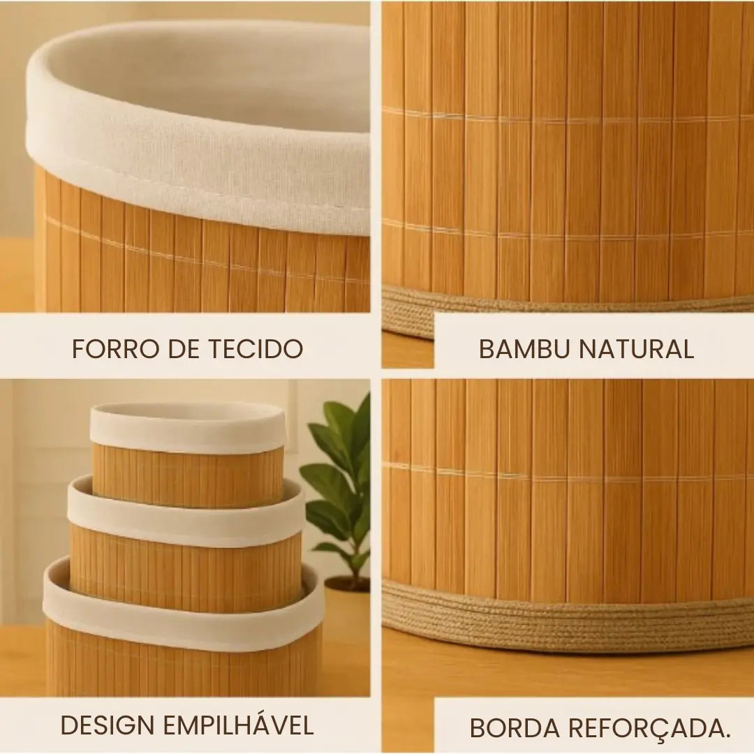 Cestos Organizadores de Bambu Kit 3