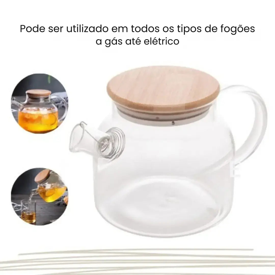 Chaleira de Vidro com Tampa de Bambu