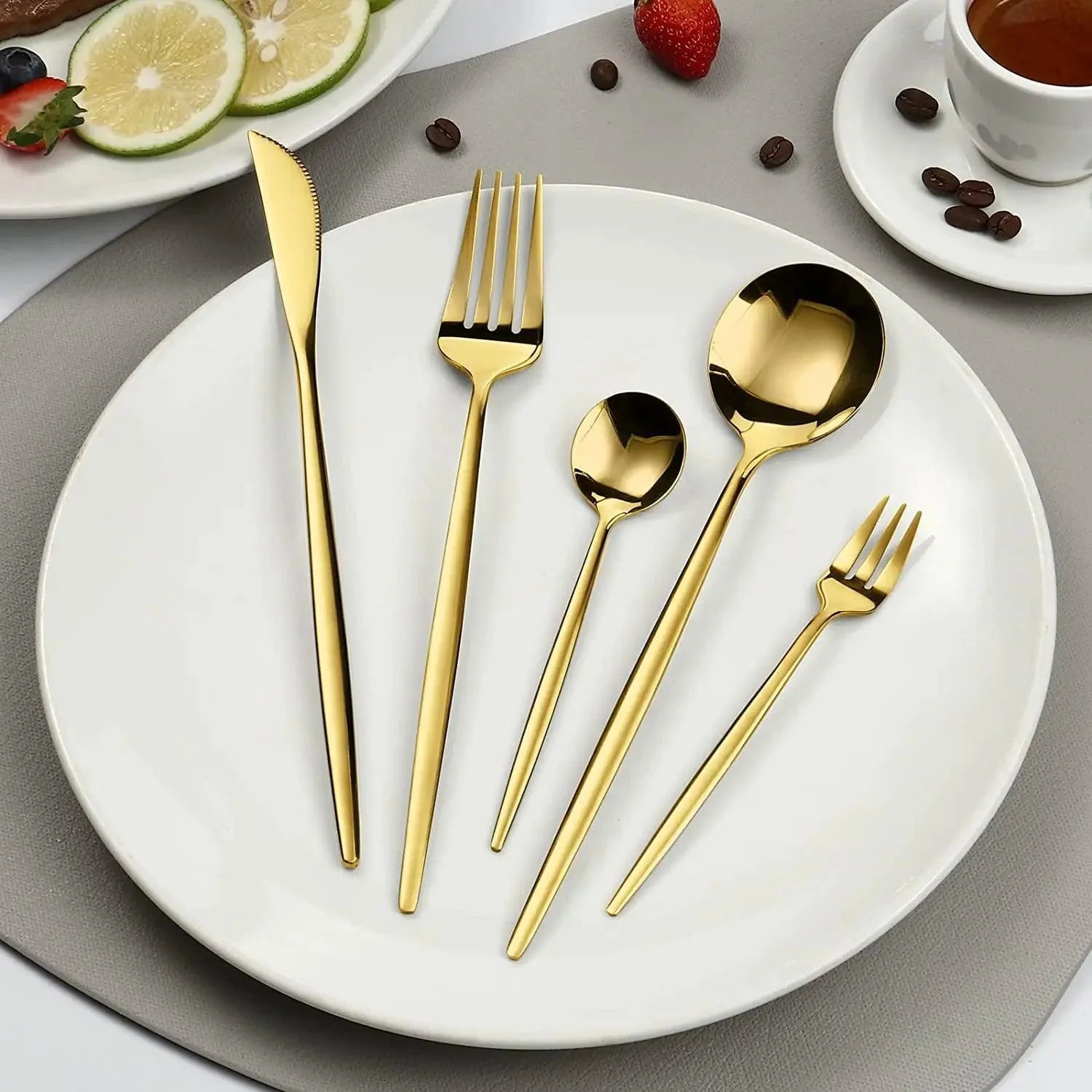 Conjunto de Talheres Luxo Dourado Inoxidável 24 Peças