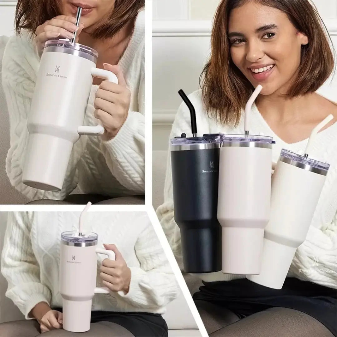 Copo Térmico Inox Portátil com Tampa e Canudo 1200ML