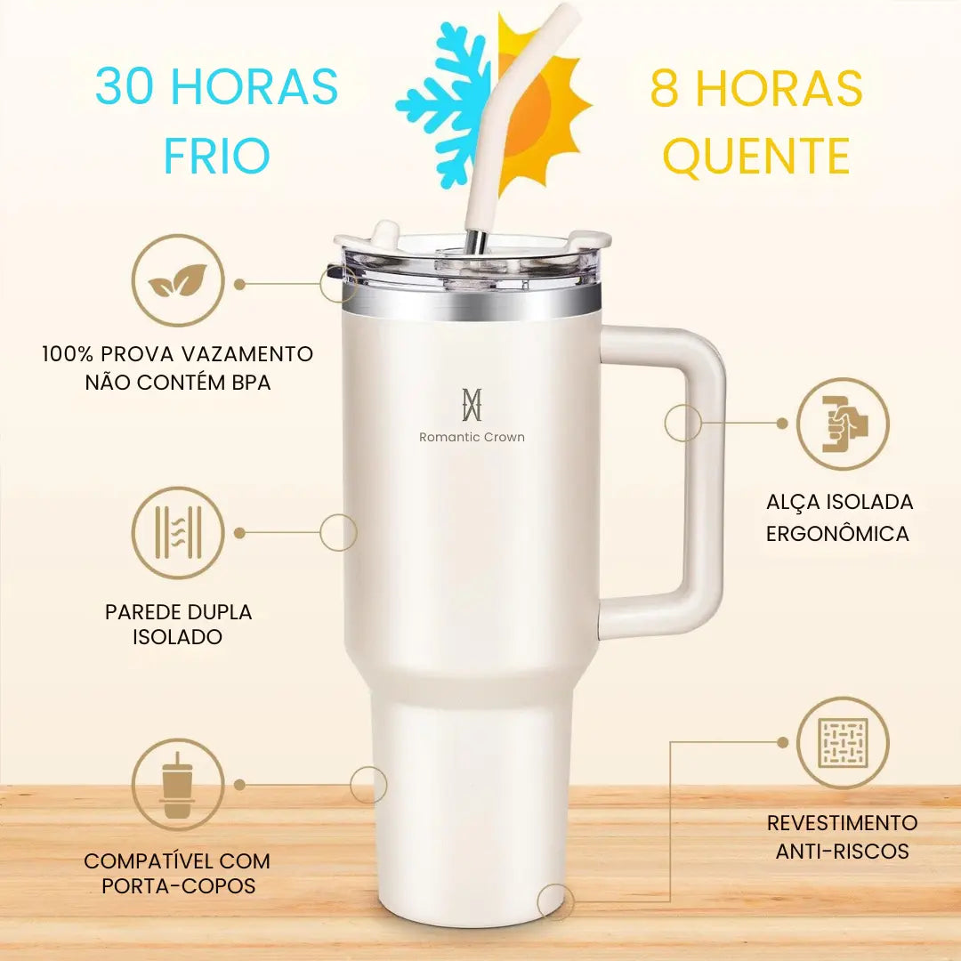 Copo Térmico Inox Portátil com Tampa e Canudo 1200ML