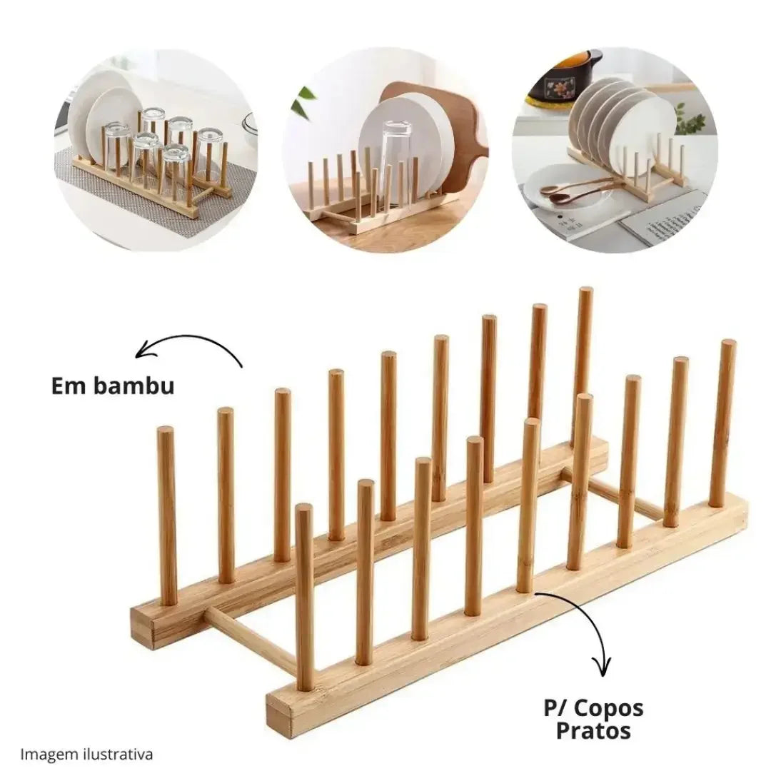 Escorredor de Pratos em Bambu Natural