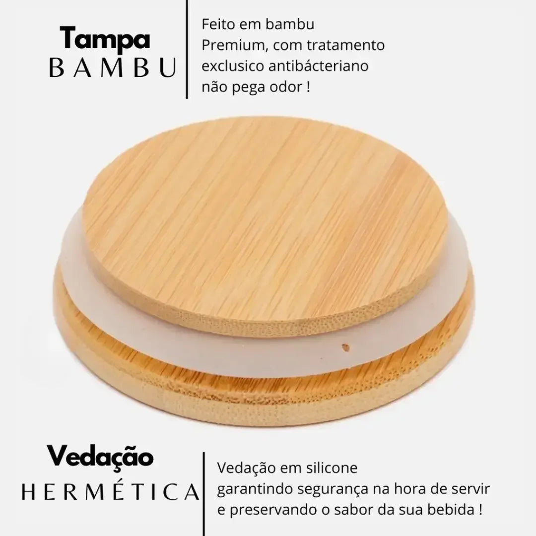Jarra de Vidro com Tampa de Bambu