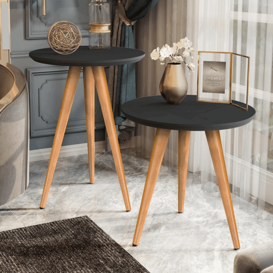 Mesa de Apoio Lateral Redonda Pé Palito Retrô