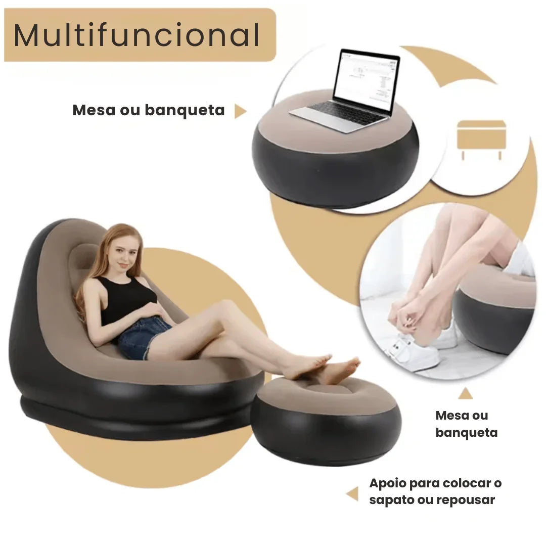 Poltrona e Puff Inflável Descanso Preguiçoso