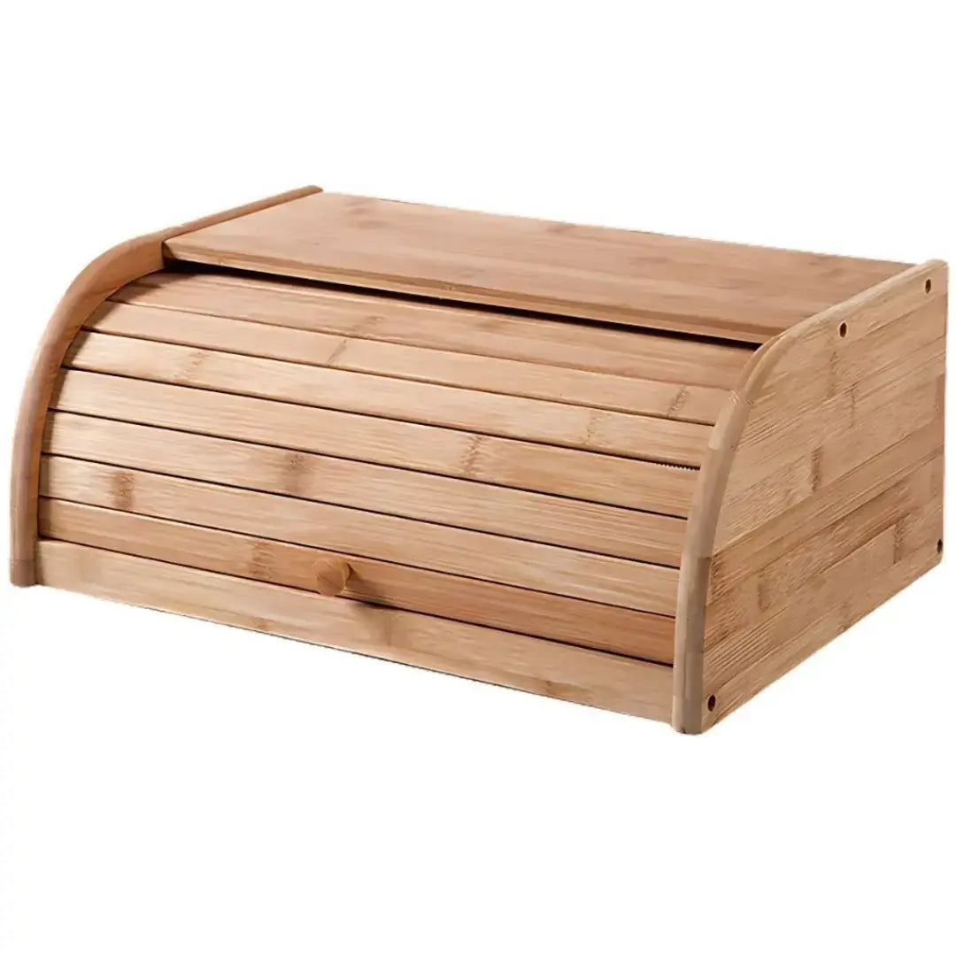Porta Pão em Bambu Com Tampa Retrátil