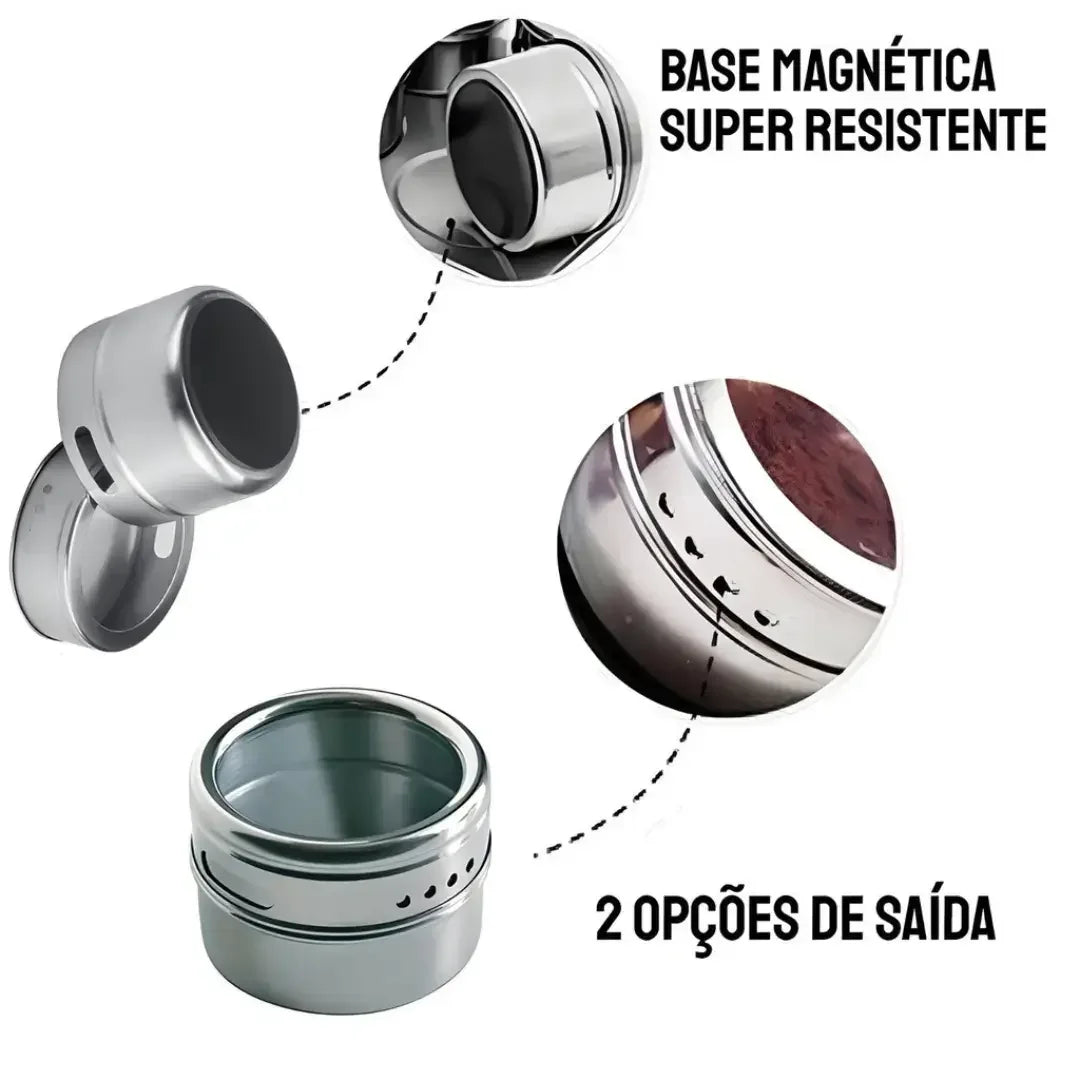 Porta Temperos Magnético com 6 Potes Inox