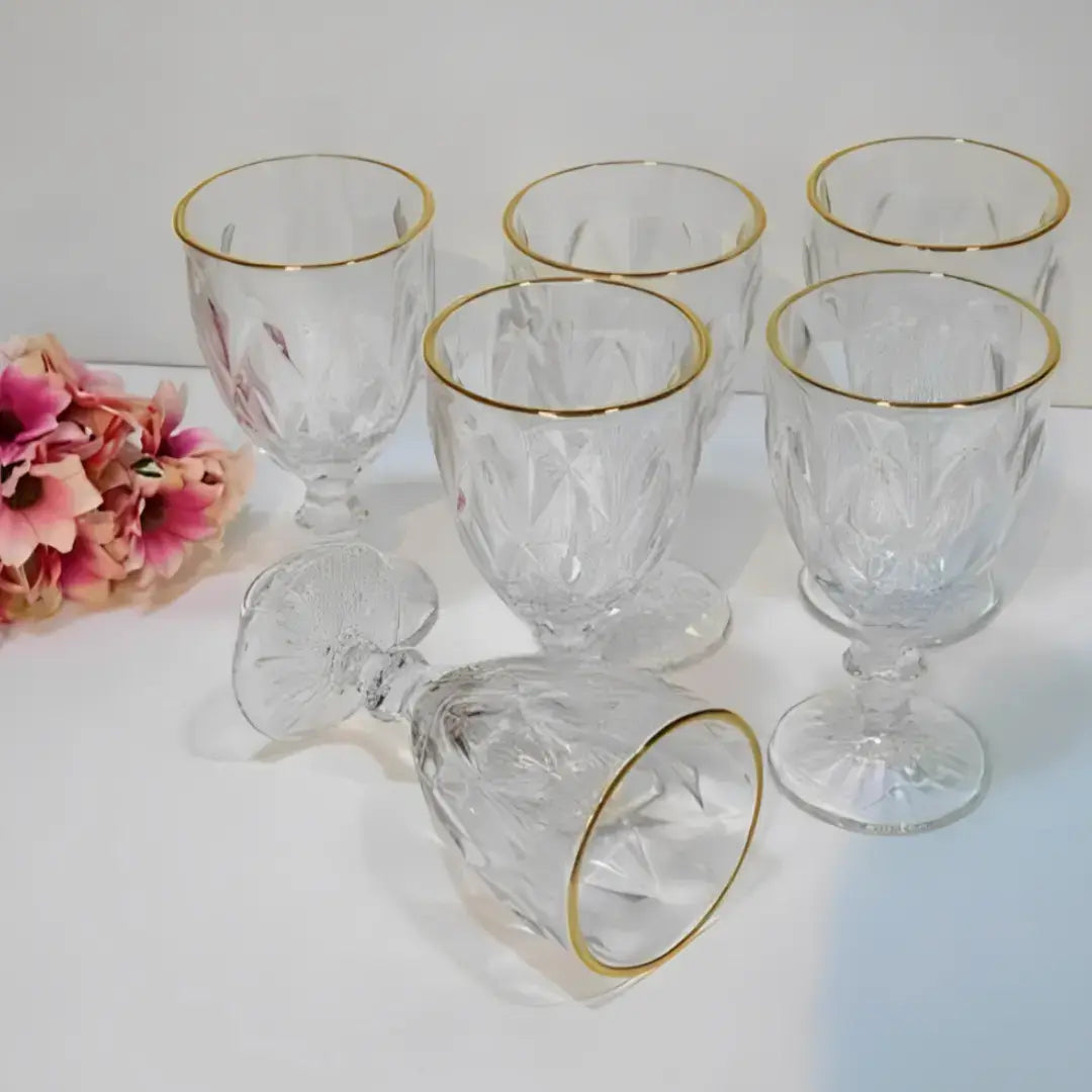 Taças de Vidro com Borda Dourada Diamond Jogo de 6 Peças