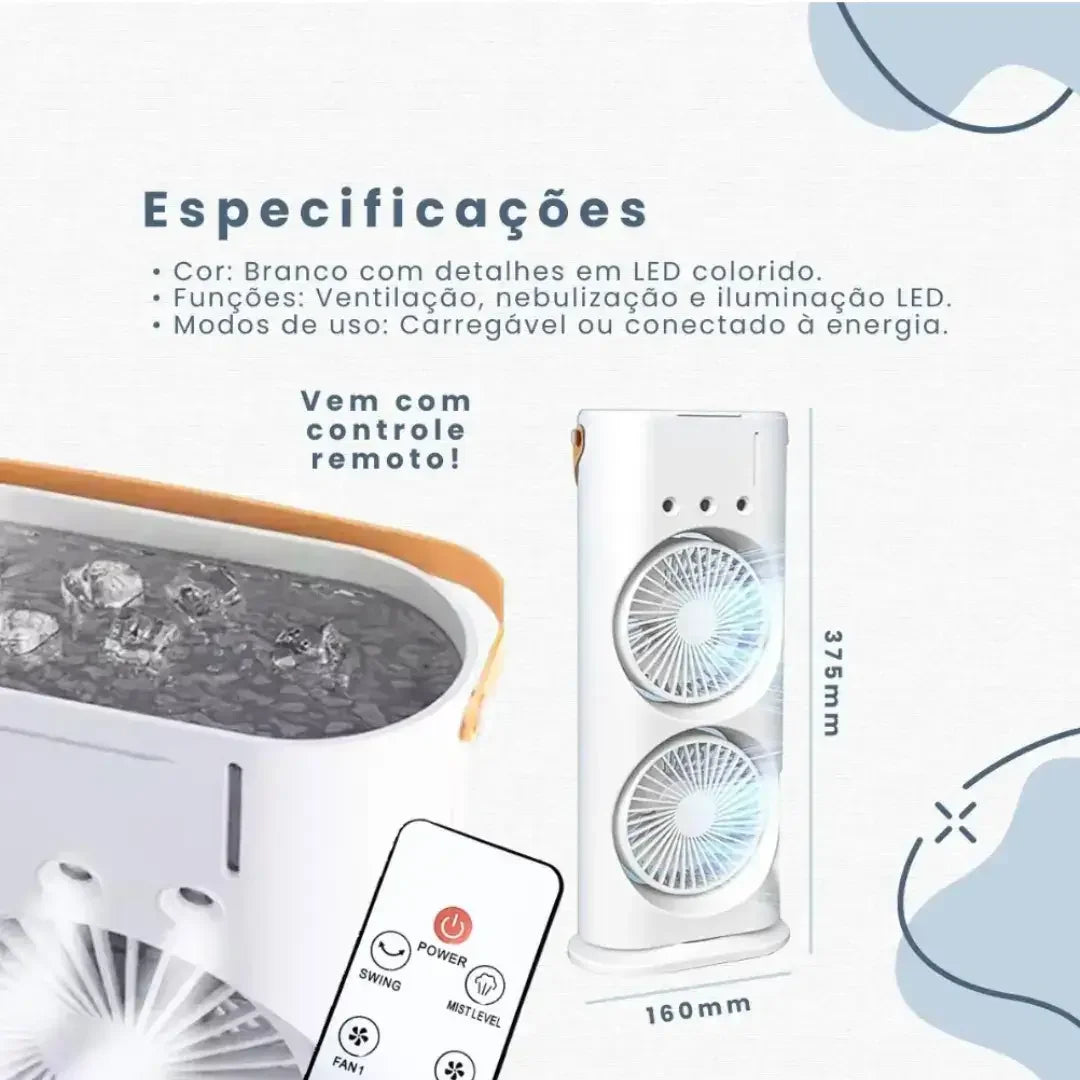 Umidificador Climatizador Portátil com Led 3 em 1
