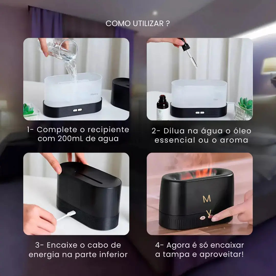 Umidificador Difusor de Aromas Lareira Aromaterapia