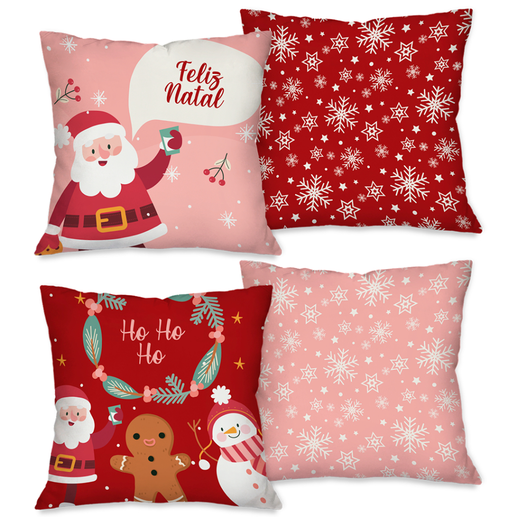 Kit com 4 Capas para Almofadas Decorativas Natal Papai Noel