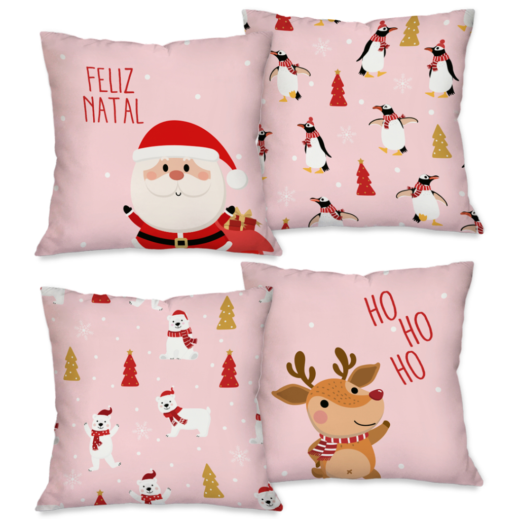 Kit com 4 Capas para Almofadas Decorativas Natal Papai Noel