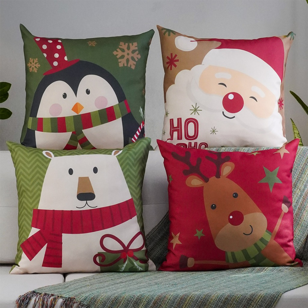 Kit com 4 Capas para Almofadas Decorativas Natal Papai Noel