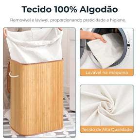 Cesto de Roupa Bambu c/ Tampa Retangular