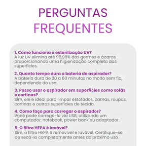 Aspirador Portátil Anti-Ácaro Esterilização UV Sem Fio