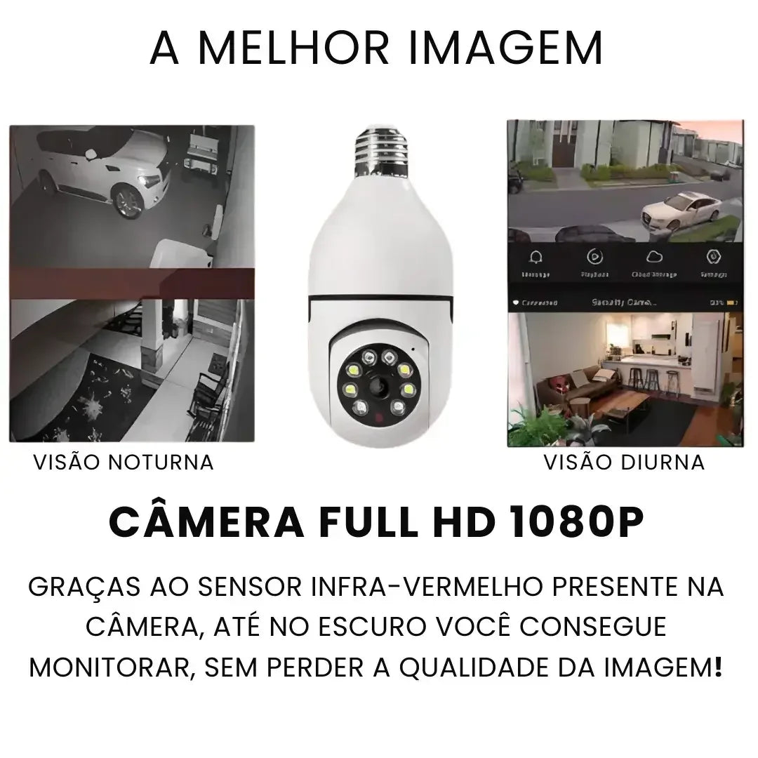 Câmera Segurança Lâmpada Wifi 360° Full HD