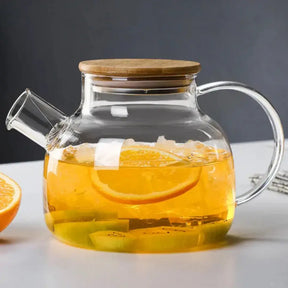 Chaleira de Vidro com Tampa de Bambu