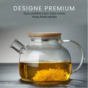 Chaleira de Vidro com Tampa de Bambu