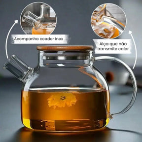 Chaleira de Vidro com Tampa de Bambu