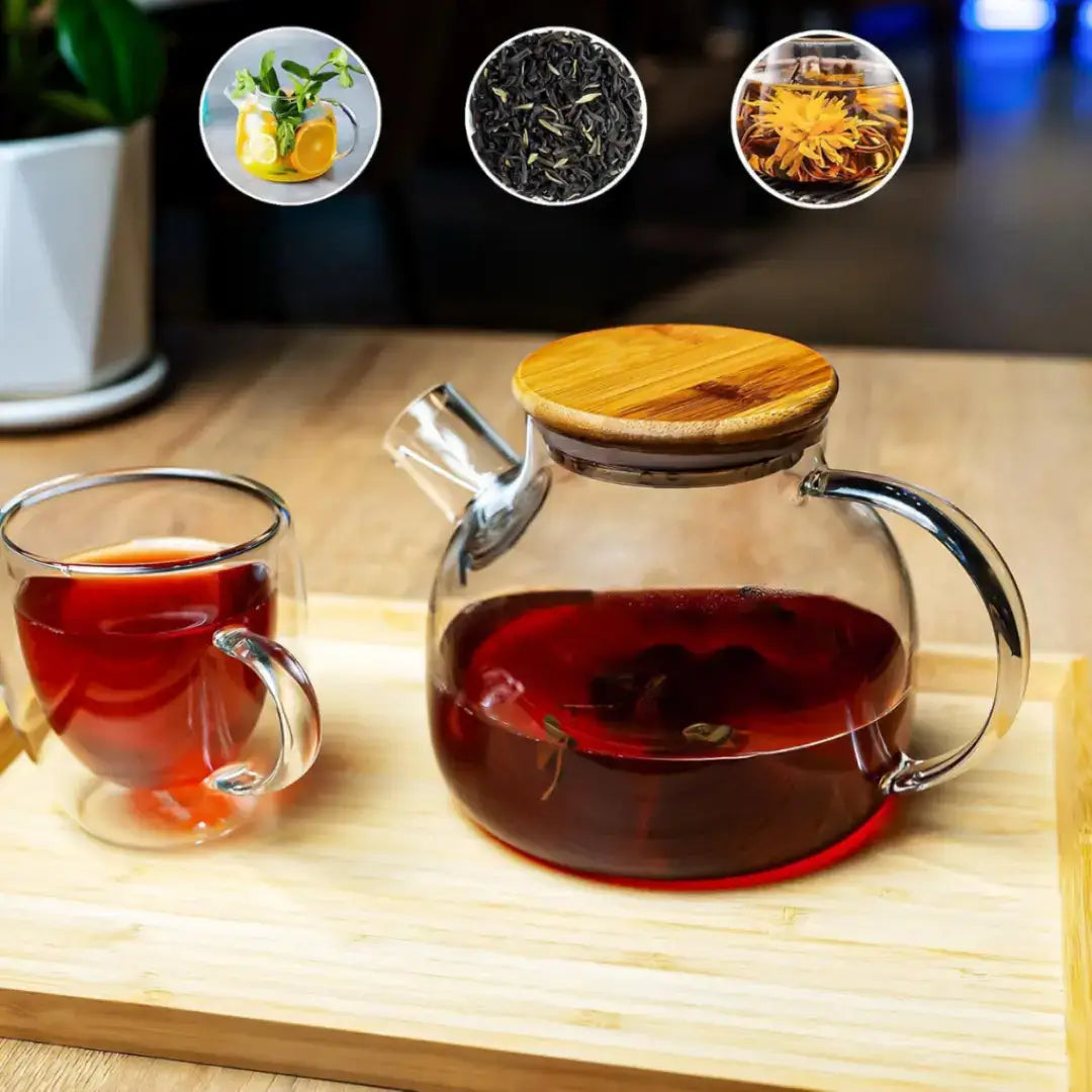 Chaleira de Vidro com Tampa de Bambu