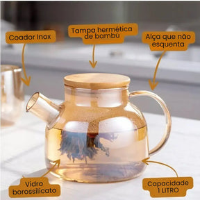 Chaleira de Vidro com Tampa de Bambu