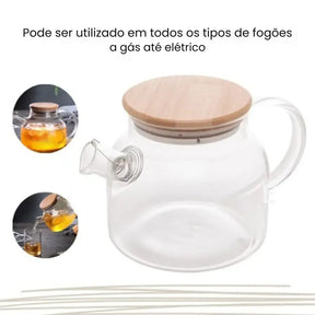 Chaleira de Vidro com Tampa de Bambu