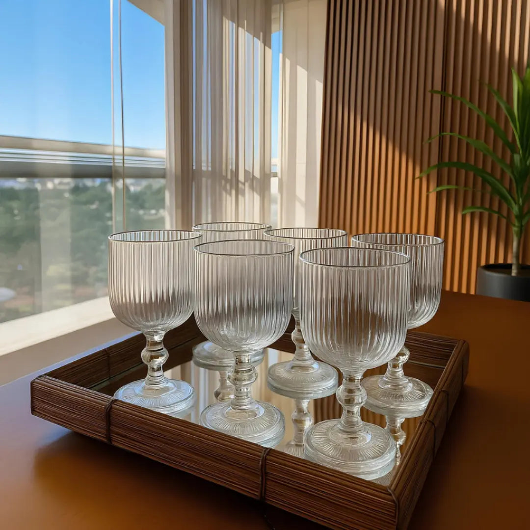 Taças Caneladas de Vidro Conjunto com 6 Peças
