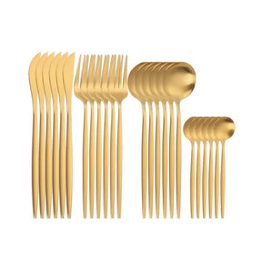 Conjunto de Talheres Luxo Dourado Inoxidável 24 Peças