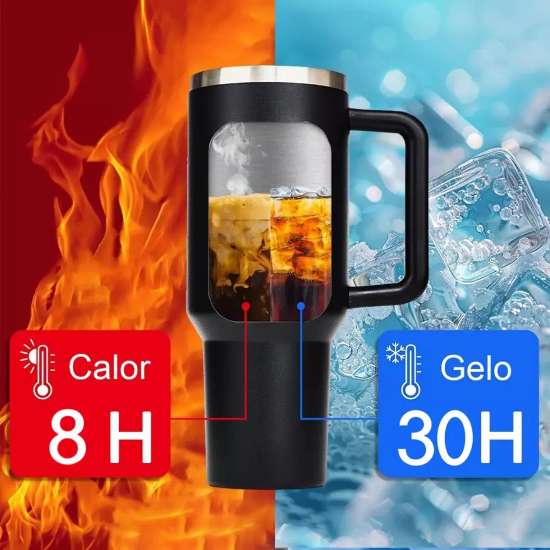 Copo Térmico Inox Portátil com Tampa e Canudo 1200ML