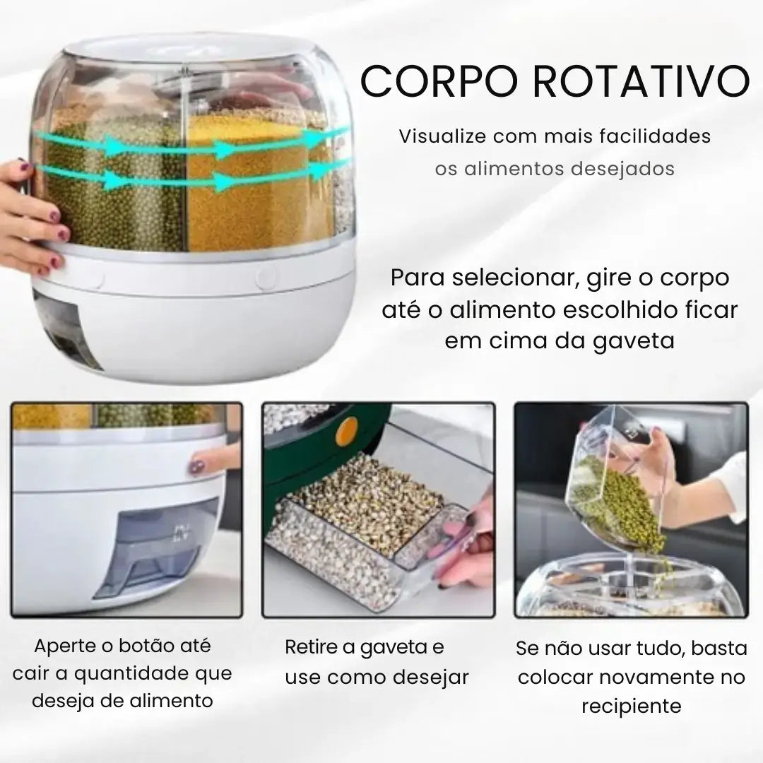 Dispensador Organizador Giratório 360° para Arroz e Grãos
