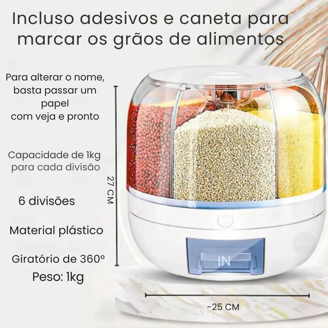 Dispensador Organizador Giratório 360° para Arroz e Grãos