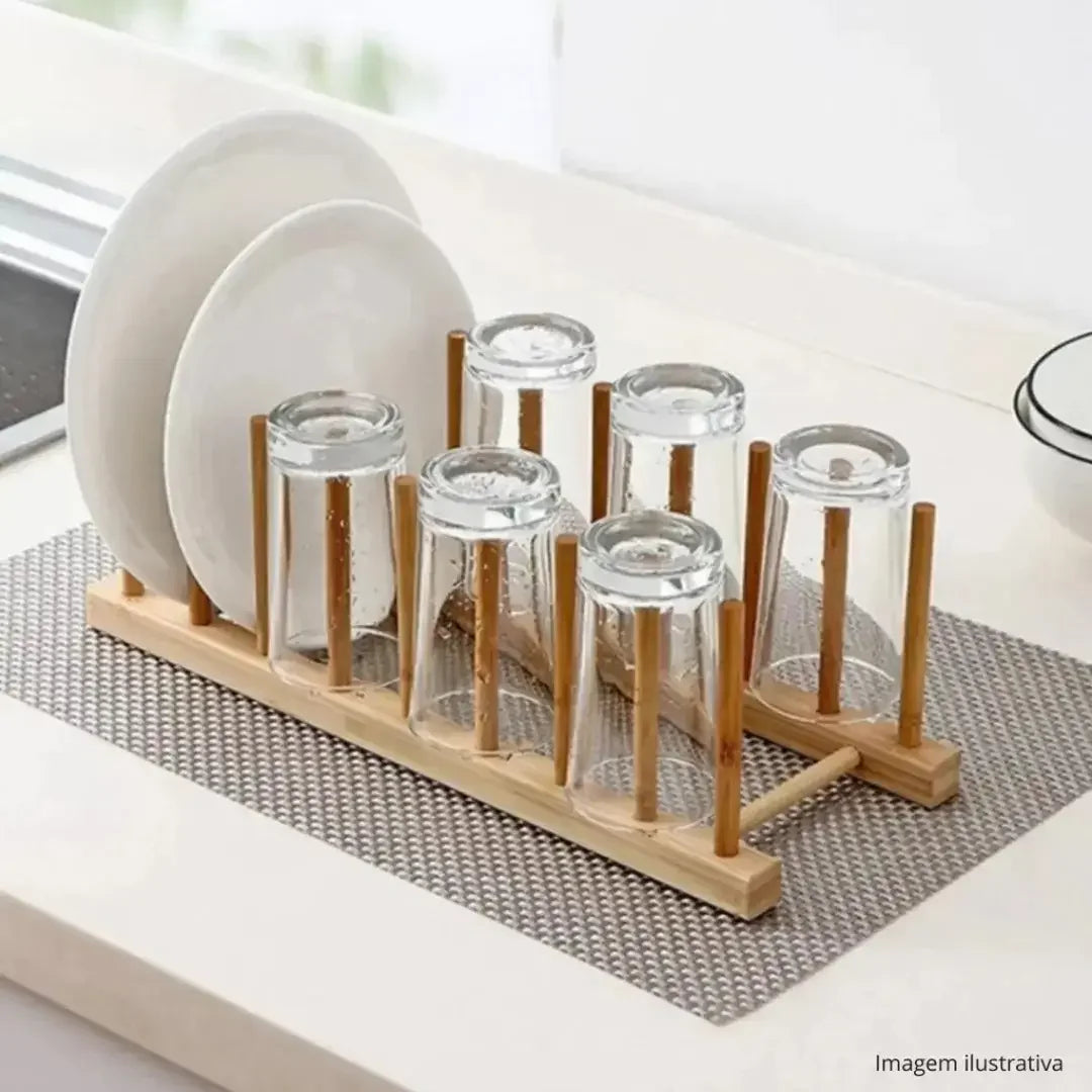 Escorredor de Pratos em Bambu Natural