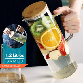 Jarra de Vidro com Tampa de Bambu