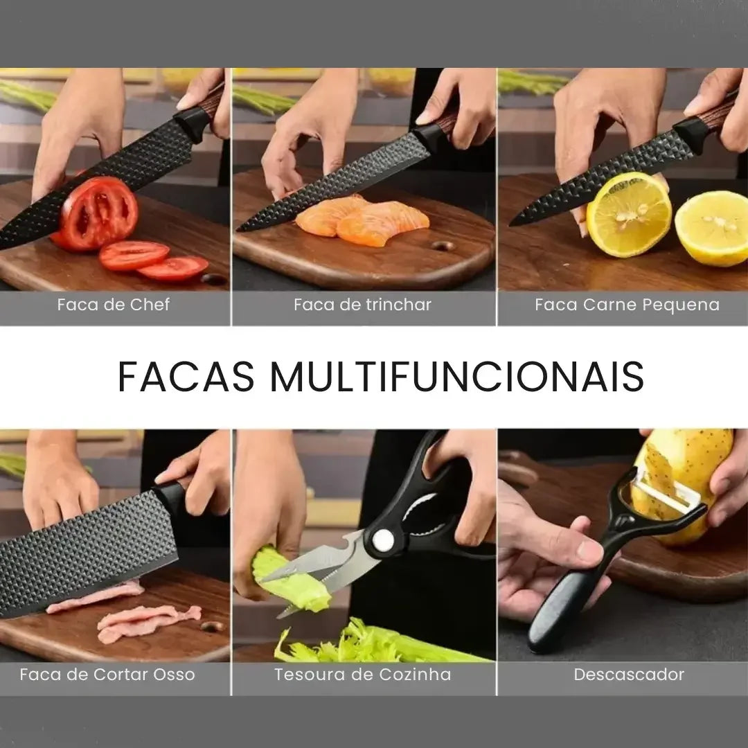 Kit de Facas 6 Peças com Tesoura e Descascador