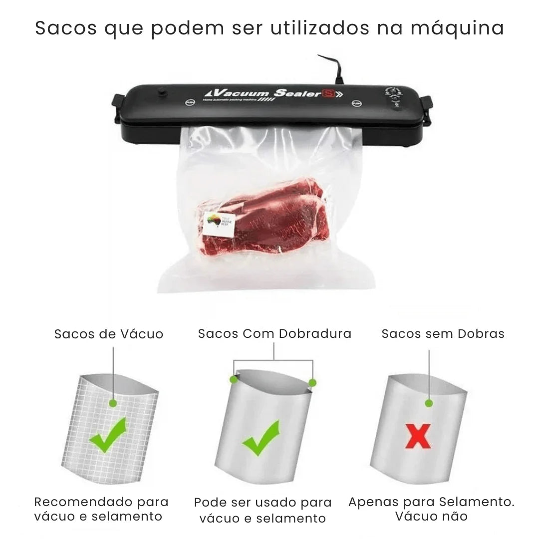 Seladora e Embaladora Automática a Vácuo Portátil + 10 Sacos de Brinde
