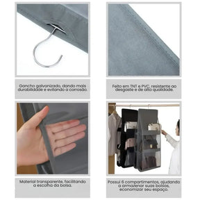 Organizador De Bolsas Multiuso Com Cabide Para Guarda Roupas