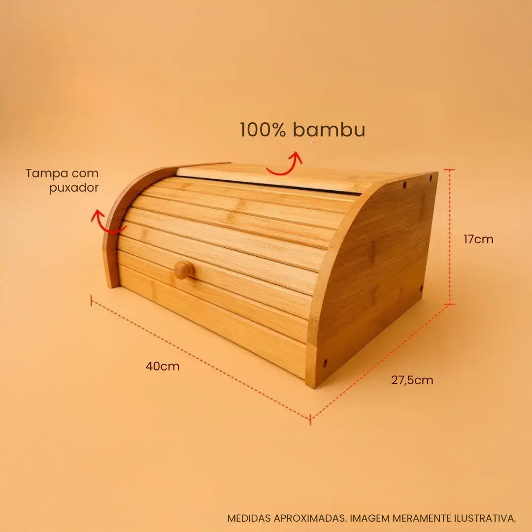 Porta Pão em Bambu Com Tampa Retrátil