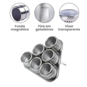 Porta Temperos Magnético com 6 Potes Inox