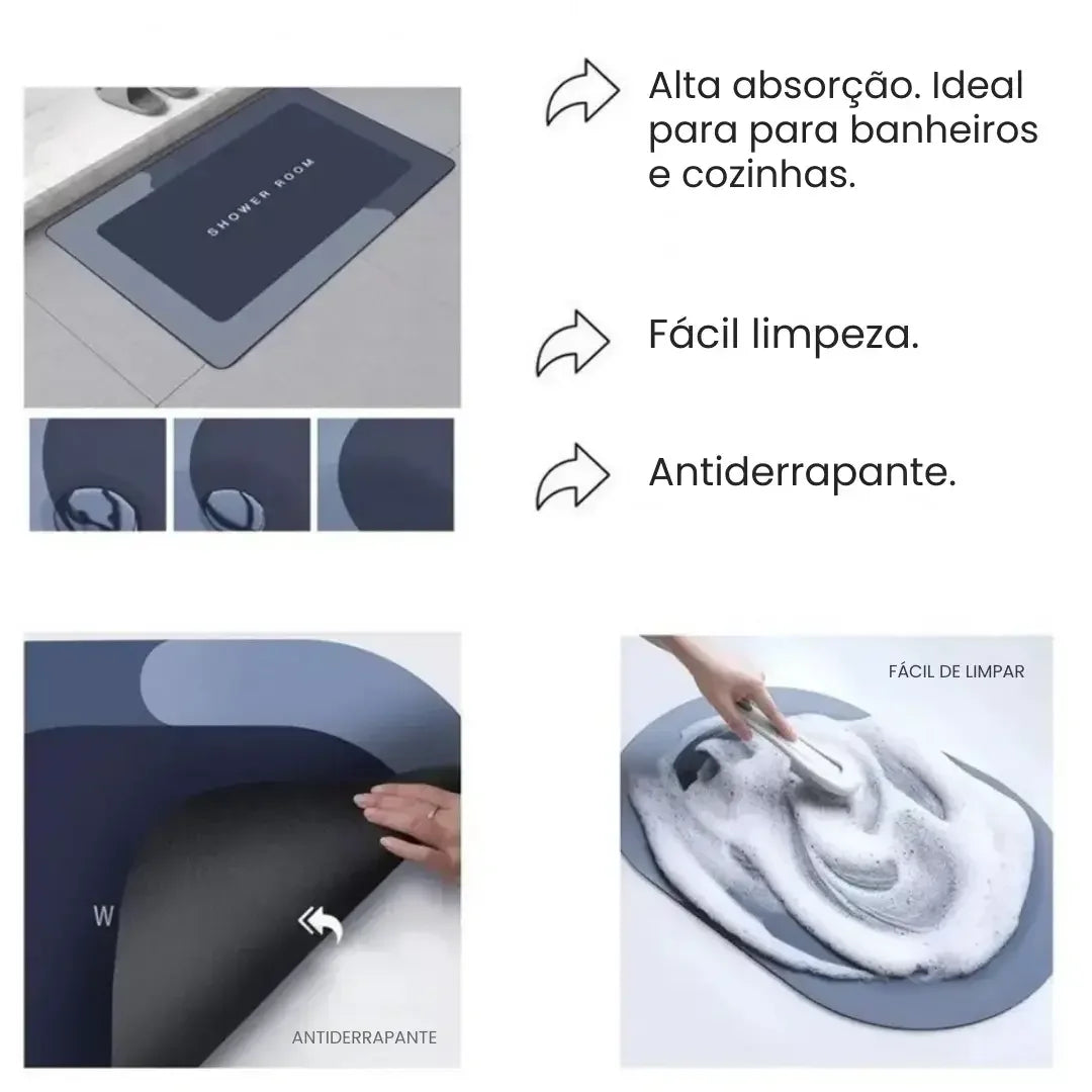 Tapete Mágico Absorvente Antiderrapante para Banheiro
