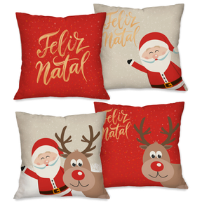 Kit com 4 Capas para Almofadas Decorativas Natal Papai Noel