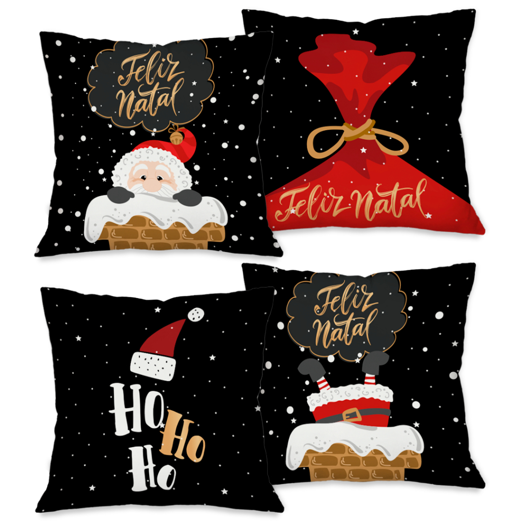 Kit com 4 Capas para Almofadas Decorativas Natal Papai Noel