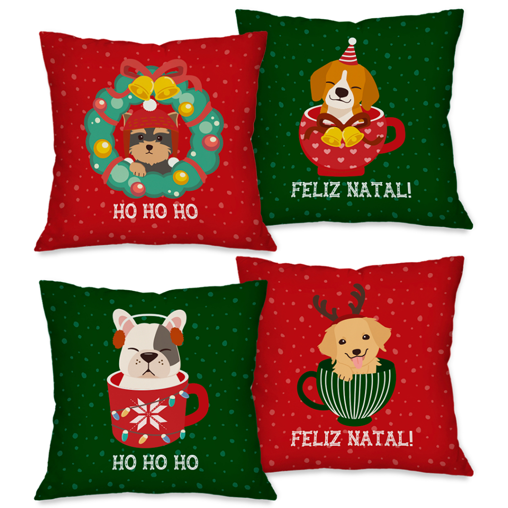 Kit com 4 Capas para Almofadas Decorativas Natal Papai Noel