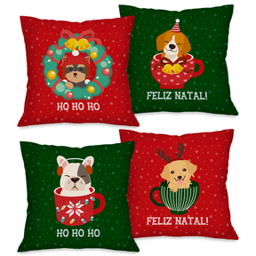 Kit com 4 Capas para Almofadas Decorativas Natal Papai Noel