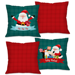 Kit com 4 Capas para Almofadas Decorativas Natal Papai Noel