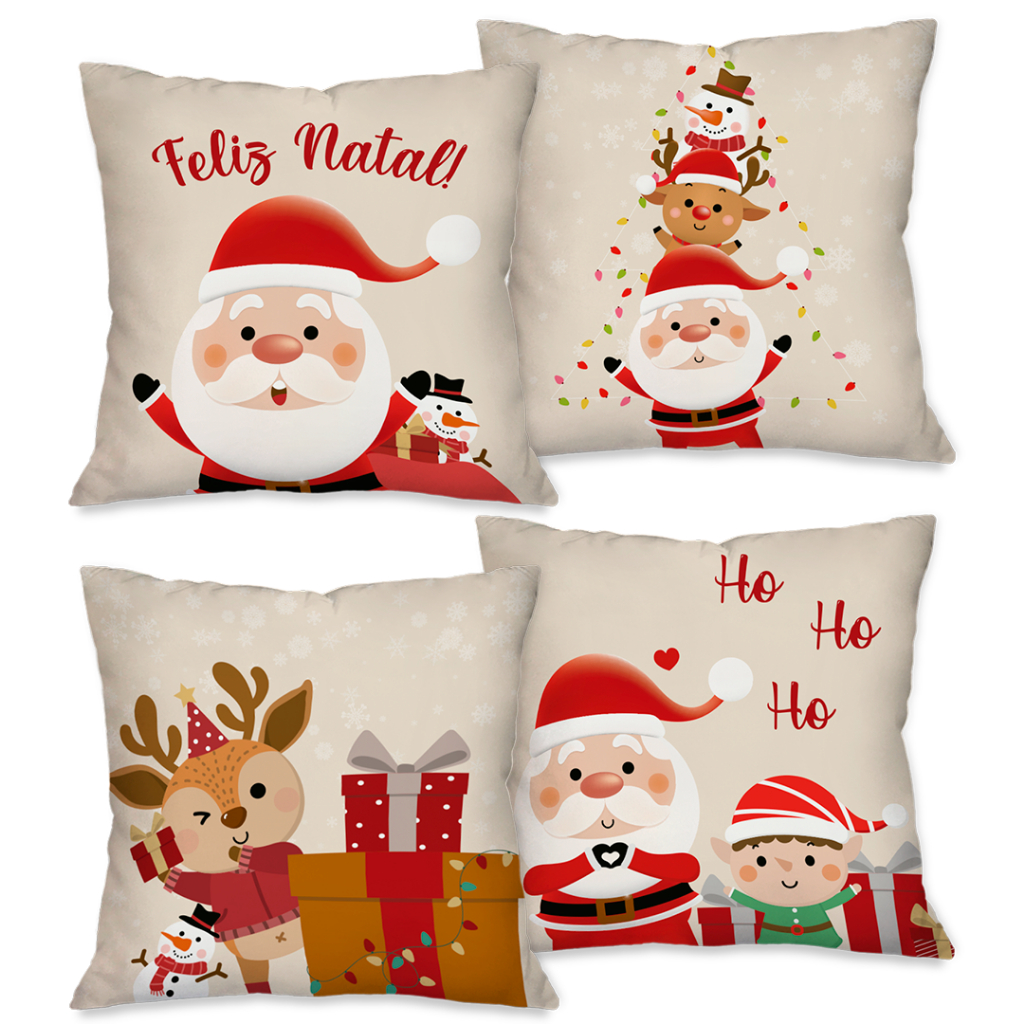 Kit com 4 Capas para Almofadas Decorativas Natal Papai Noel
